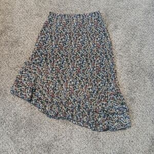 Floral Print Asymmetric Ruffle Midi Skirt - Multicolor